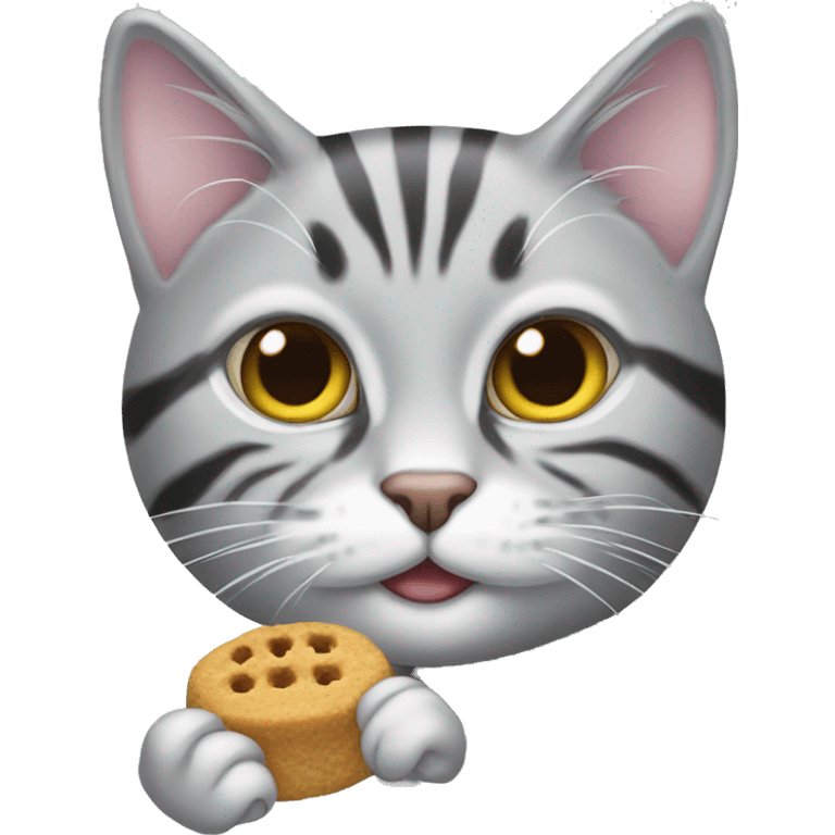 Silver tabby cat eating treats emoji