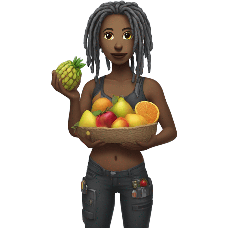 Cyborg lady with locs juice fruit emoji