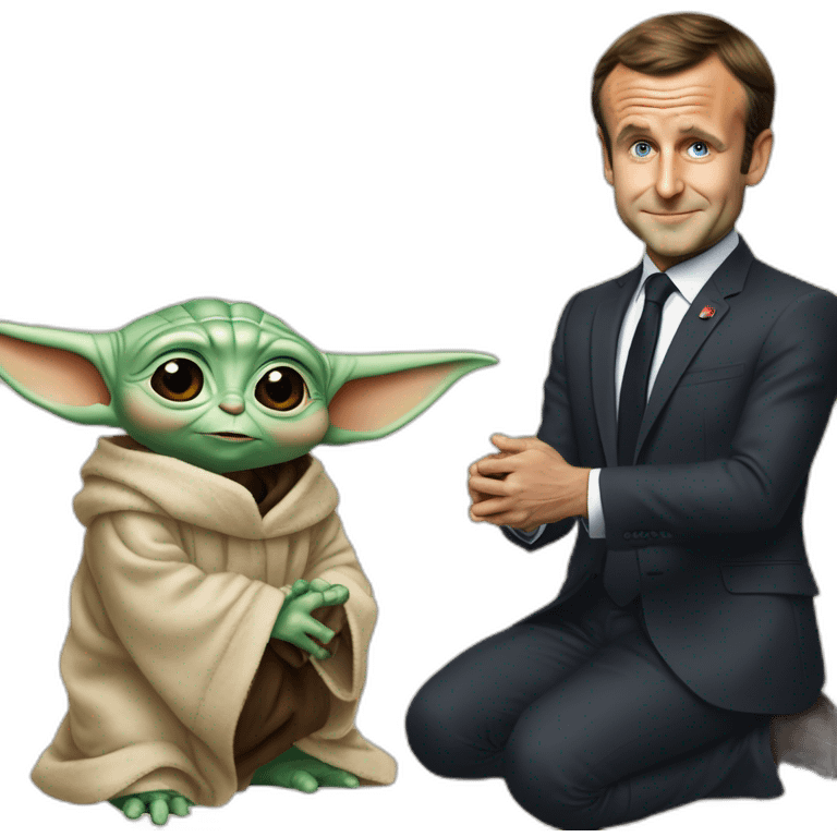 emmanuel macron fait un bisou à baby yoda emoji