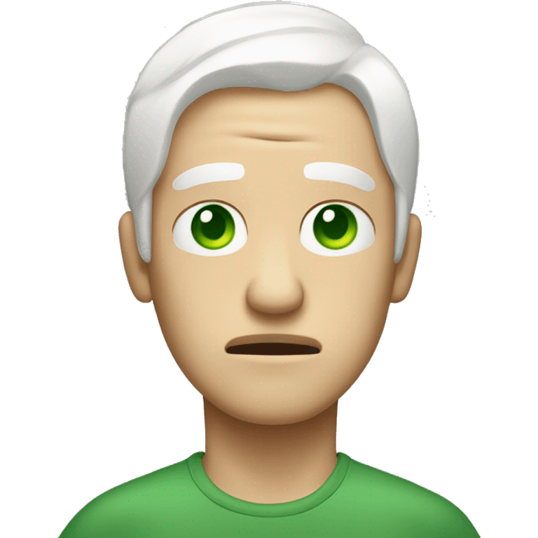 very exhausted man with green eyes and white chin-length hair and very light corpse like skin looking weary emoji