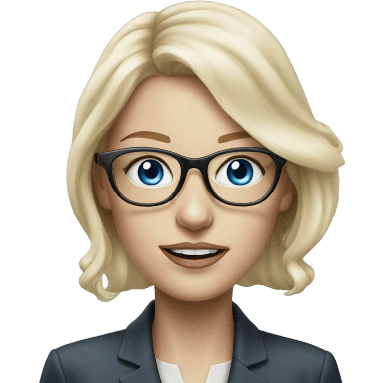 Elegant pale blonde woman with glasses working, hyper realistic with blue eyes  emoji