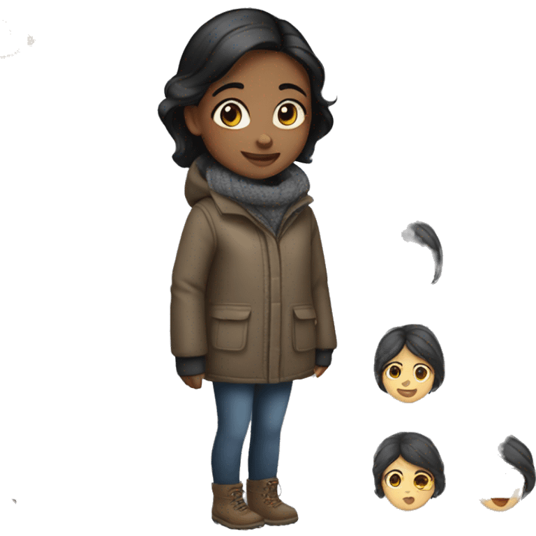 Black hair young girl wearing winter clothes emoji