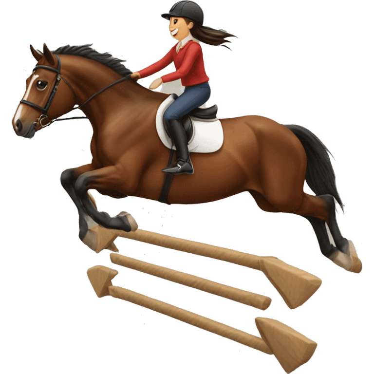 Girl and bay horse jumping emoji