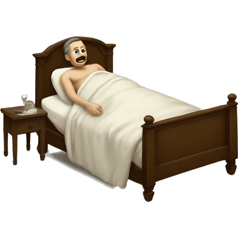 A sick man on a bed in 1870 emoji