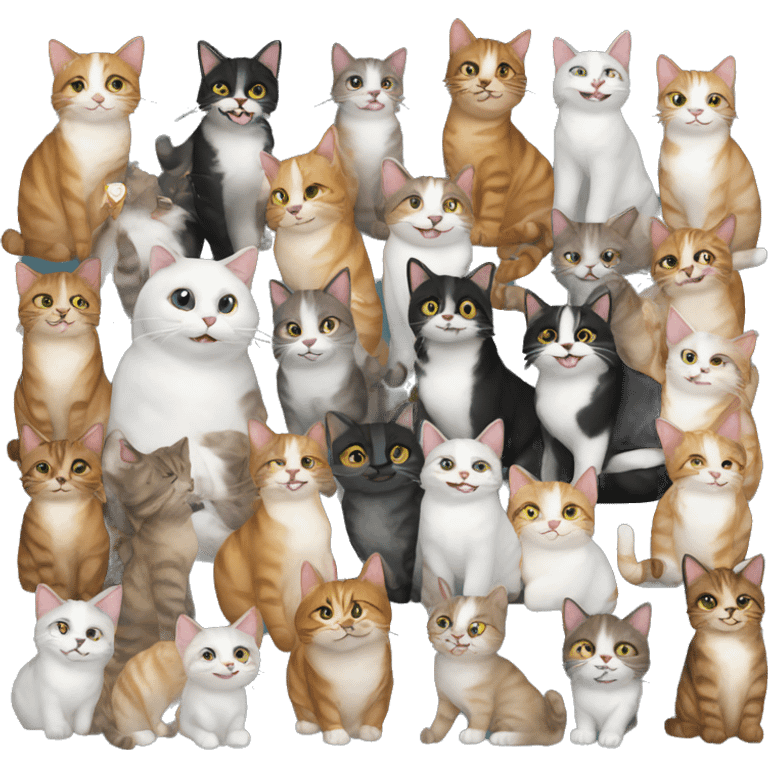 12 happy cats at a holiday party emoji