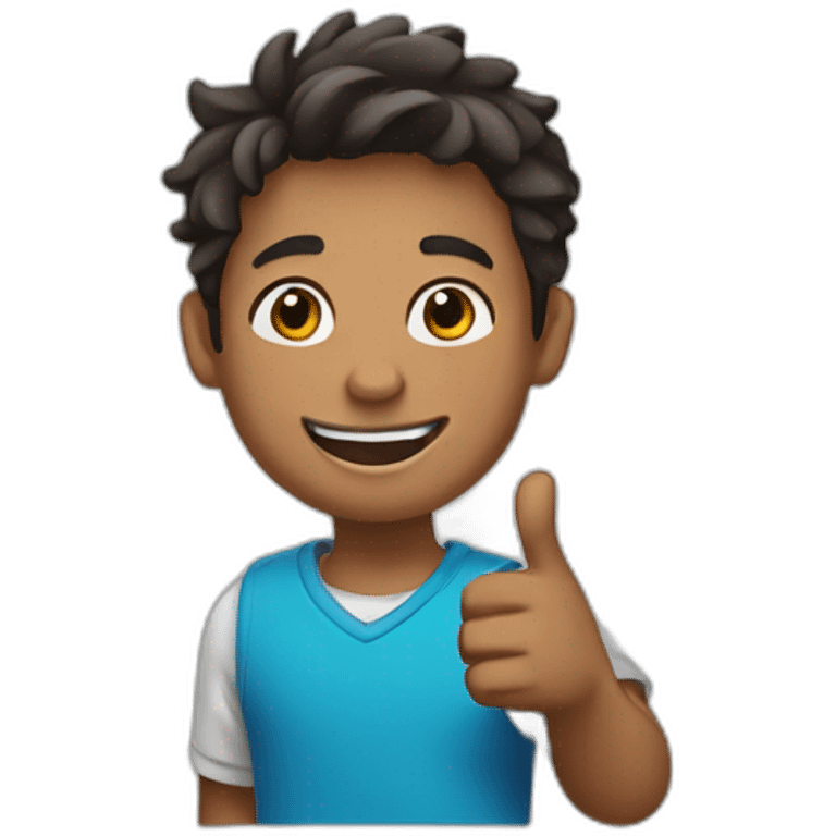 Boy smiling with left arm up emoji