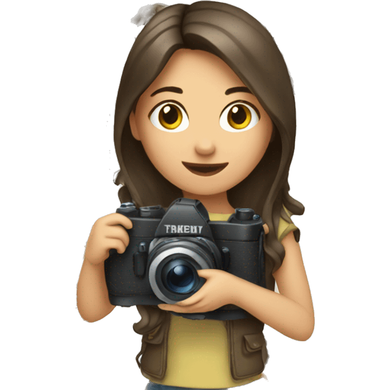 brunette girl with camera emoji