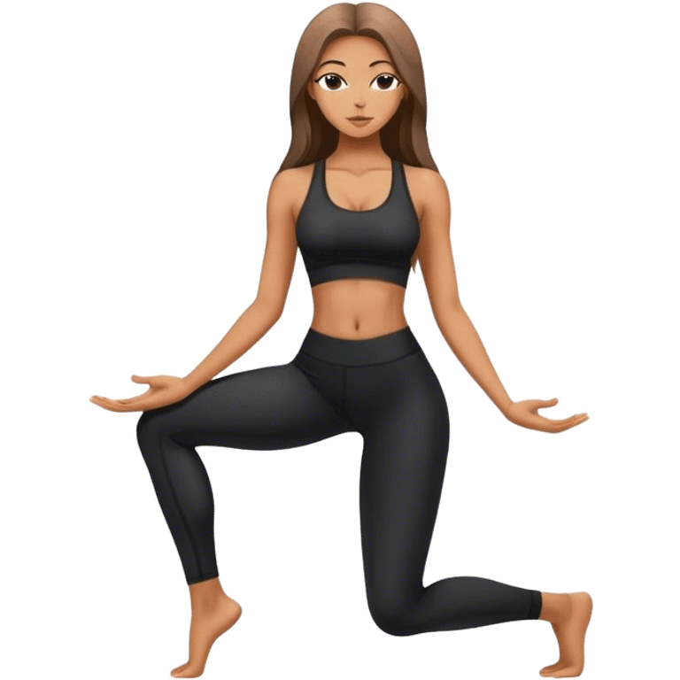 Sexy tanned skinny long hair yoga girl black clothes  emoji