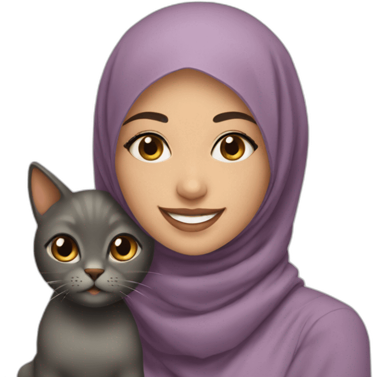 hijab young women with cat and smiling close up emoji