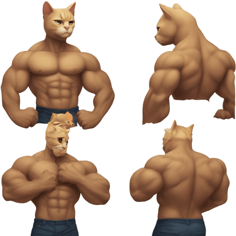  man cat with huge muscles, full body pic emoji