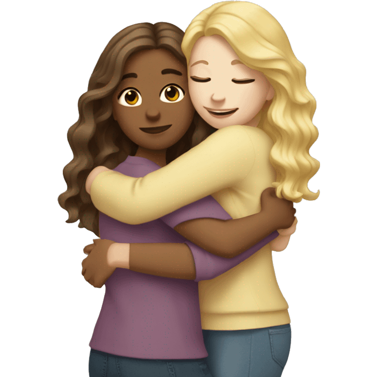 wavy brown hair girl hugging blonde hair girl emoji