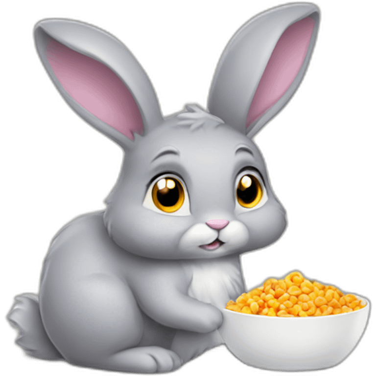 Small furry grey rabbit eat lot of frootloops emoji