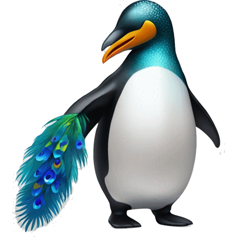 pinguin with peacock tail emoji