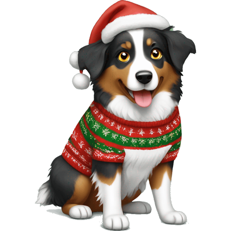 Australian shepherd wearing Christmas sweater  emoji