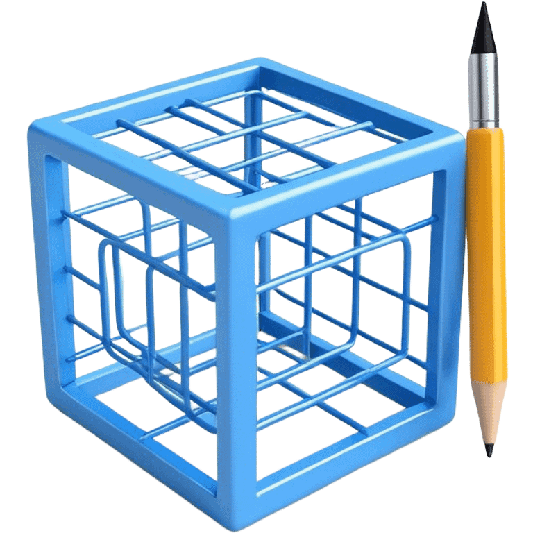 Create an emoji for 3D visualization and modeling. Show a 3D wireframe model or shape (e.g., a cube or sphere) with a design tool like a stylus and 3D rendering software interface. Use modern, professional colors. Do not include any emojis or smiley faces. Make the background transparent. emoji