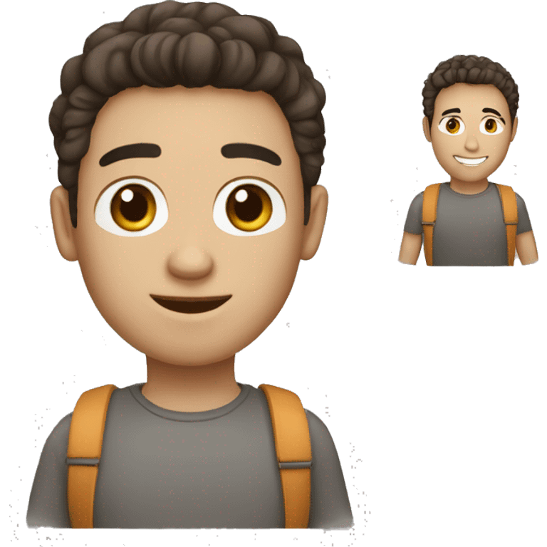 Generate me an emoji of a guy with macbook ( student ). He looks happy. He has light skin, dark-brown hair and brow eyes    emoji