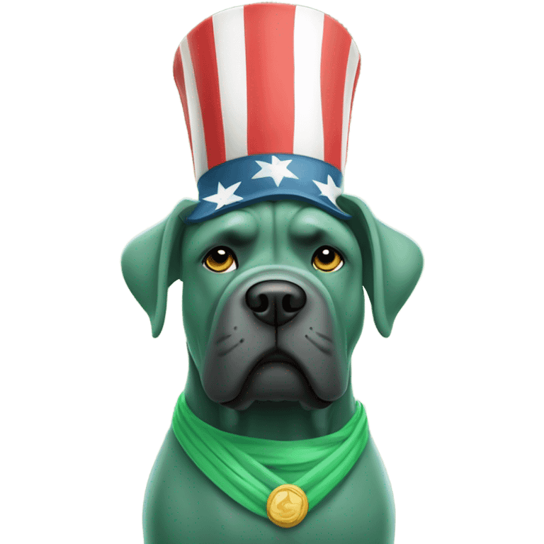  A green-colored Cane Corso dressed as the Statue of Liberty. emoji