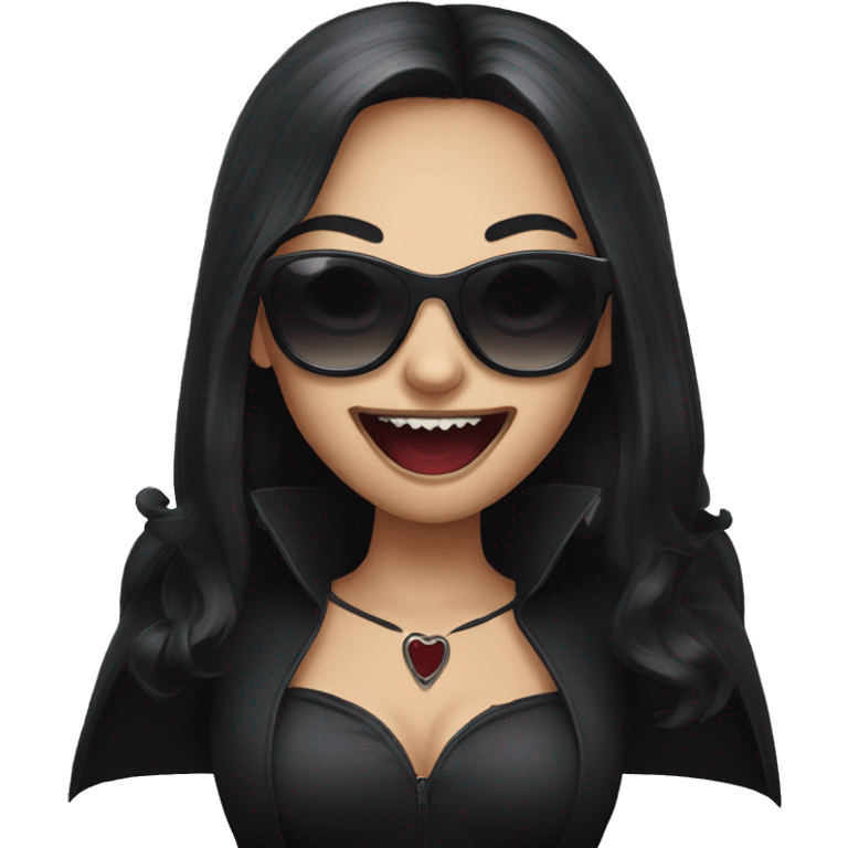 girl vampire with dark sunglasses showing her fangs emoji