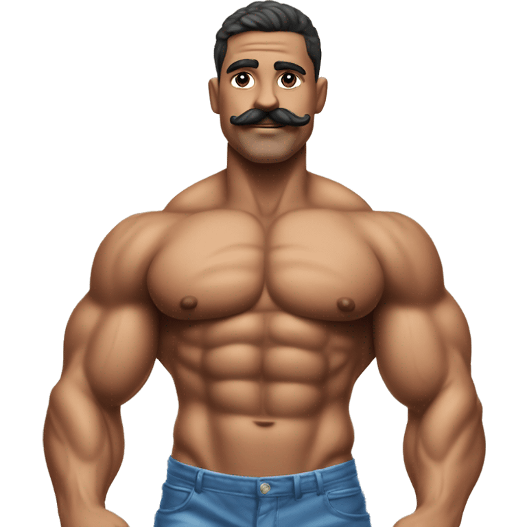 Muscular gay bodybuilder with mustache bikini realistic emoji