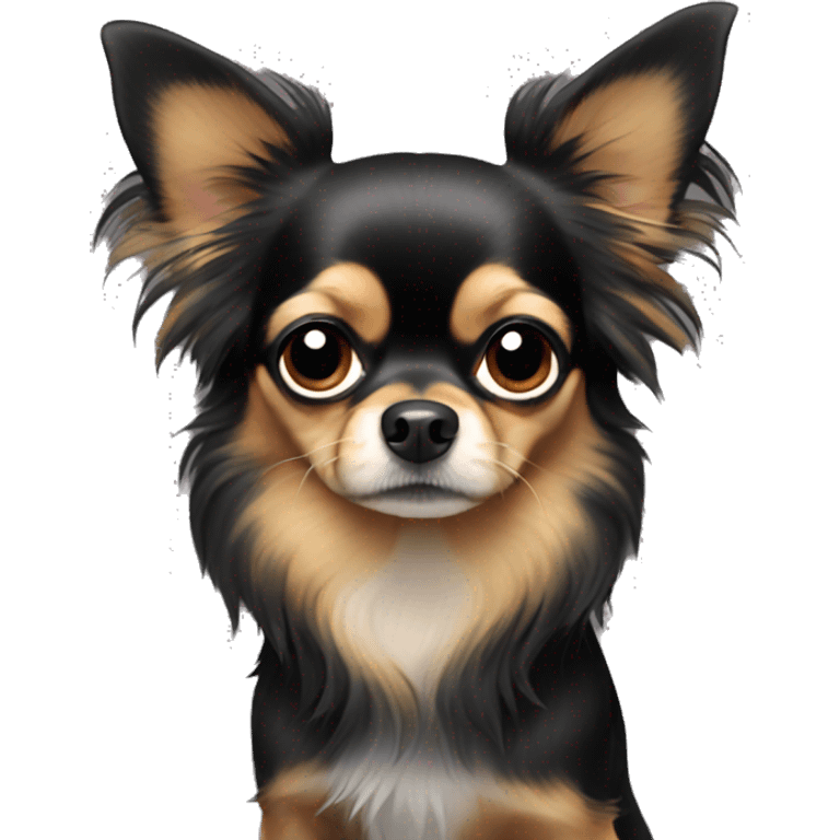 black and tan long-haired chihuahua looking sad emoji