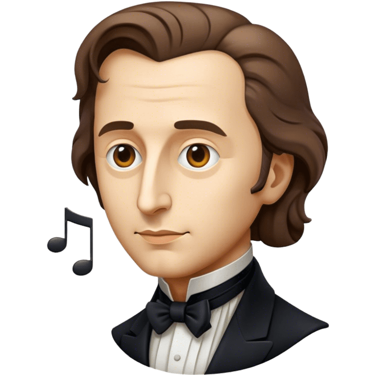 Cinematic Realistic Chopin Pop Culture Emoji, featuring an evocative portrayal of the legendary composer rendered with delicate textures and emotive, dynamic lighting. emoji