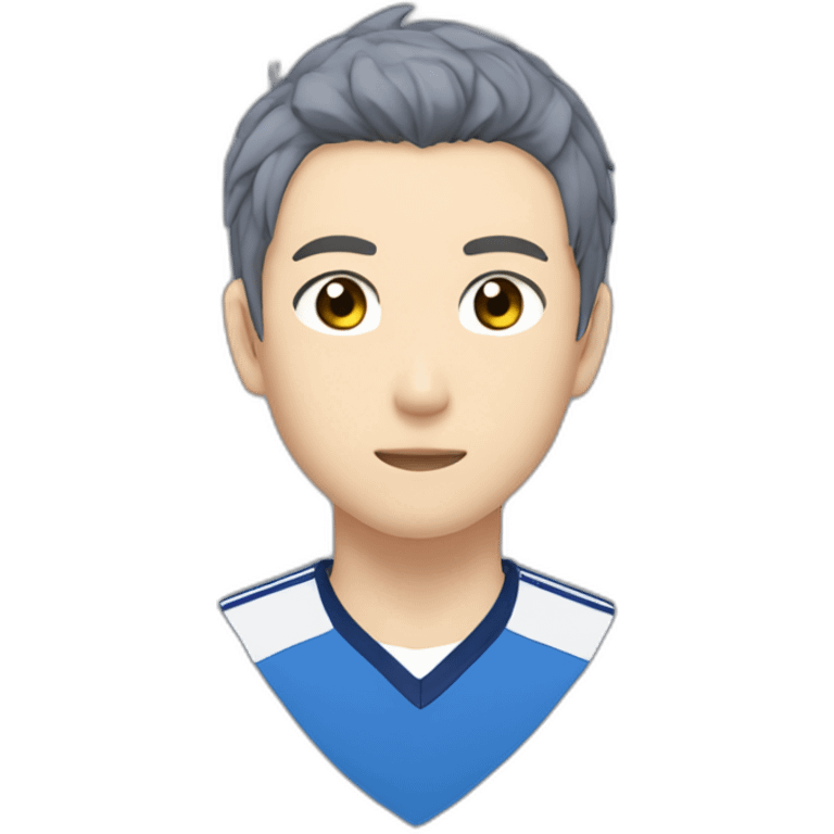 nagi seishiro from blue lock withe short hair,grey eyes blue soccer jersey emoji