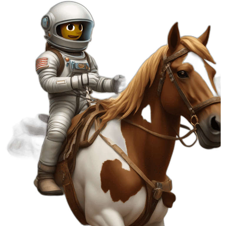 Astronaut with helmet shut riding a wild horse in the old west emoji