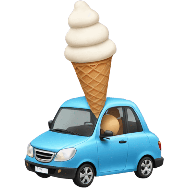 Ice cream cone driving a car emoji