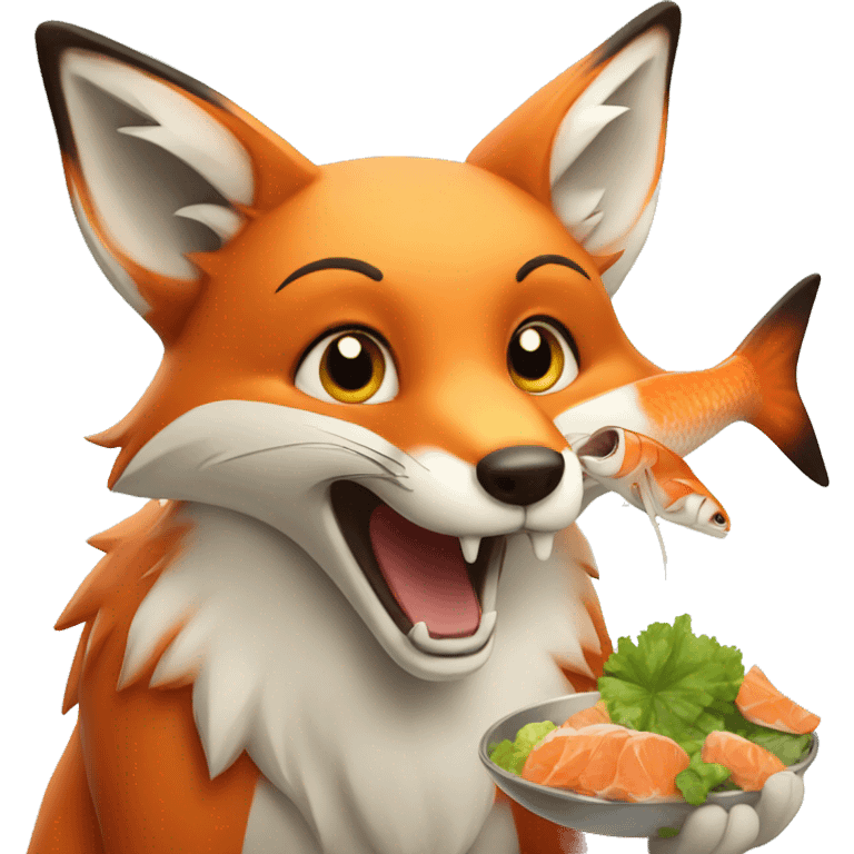 happy fox eating fish emoji