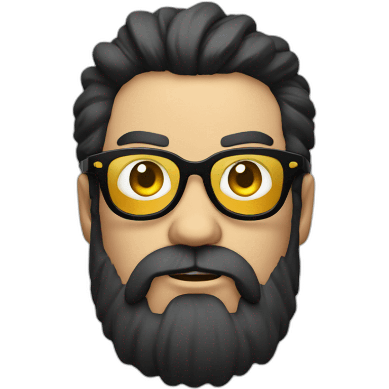 angry men with black hair and beard with golden glasses coding on pc emoji