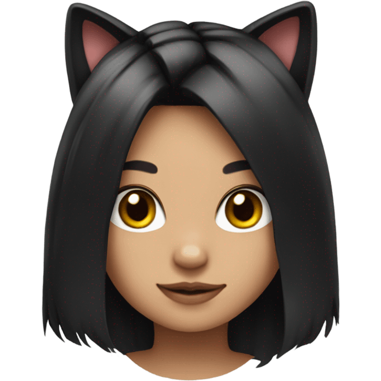 cute girl with black hair and cat ears and a cat tail emoji