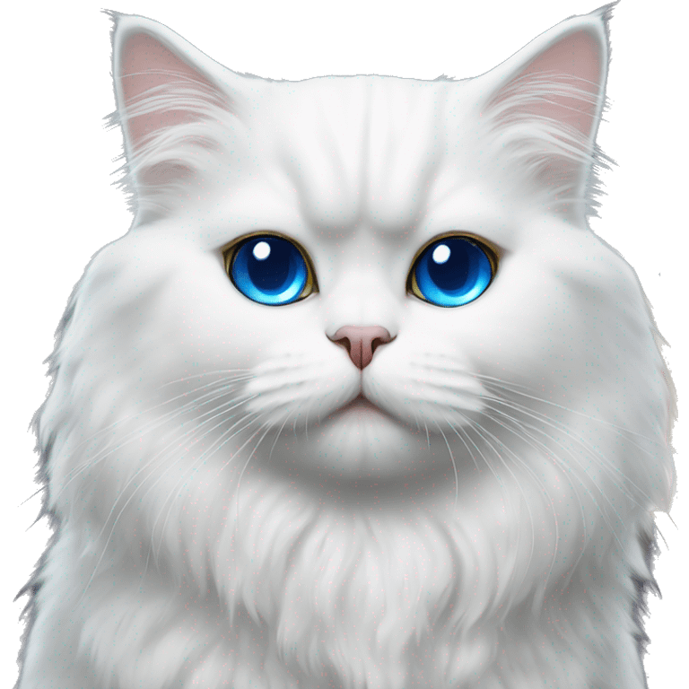 White Persian cat with blue eyes on crescent moon  emoji