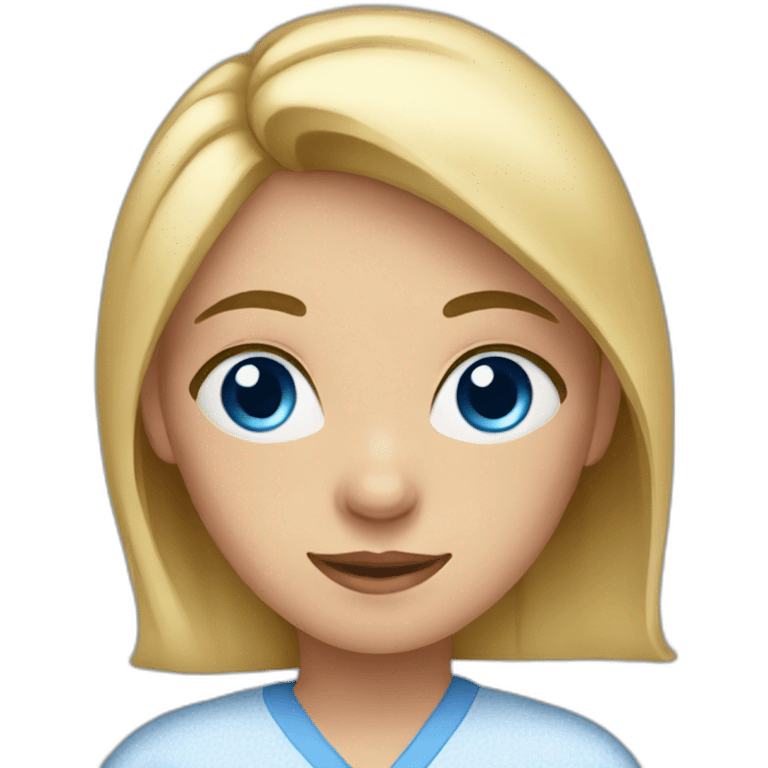 A woman wearing pajamas with blue eyes emoji