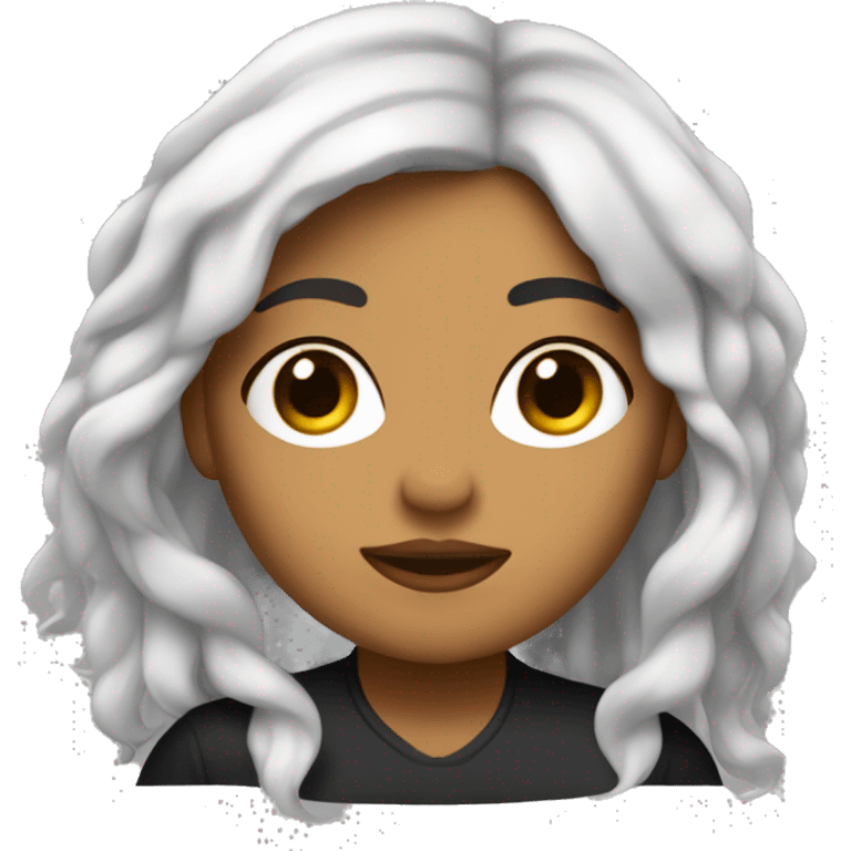 Chica blanca, con pelo negro largo y ondulado, ojos marrones oscuros  emoji