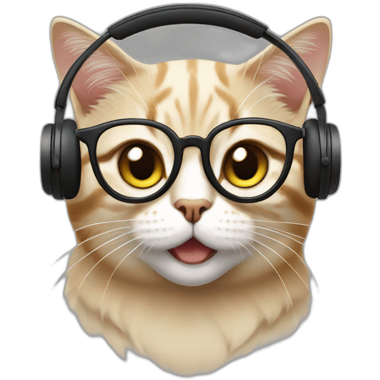 British broadcaster cat wearing glasses and Earphones emoji