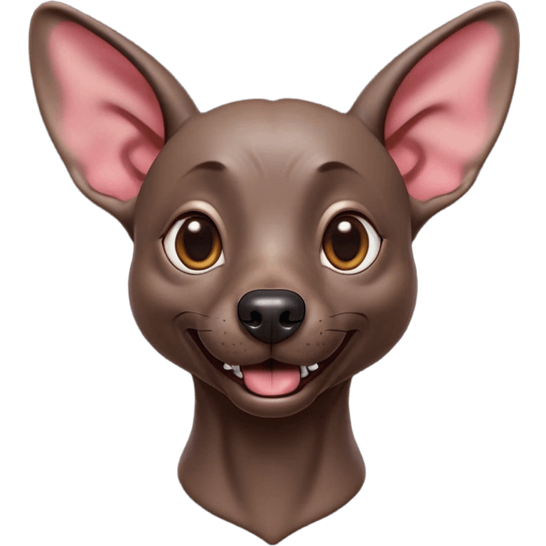 Cinematic Comical Xoloitzcuintle dog Portrait Emoji, Head tilted dramatically with an exaggeratedly amused expression, featuring smooth, hairless ebony skin with pronounced wrinkles and wide, expressive dark eyes filled with playful disbelief, Simplified yet hilariously expressive features, highly detailed, glowing with a slightly sassy glow, high shine, dramatic yet playful, stylized with an air of cheeky mischief, bright and endearing, soft glowing outline, capturing the essence of a spirited and over-the-top companion, so meme-worthy it feels like it could side-eye its way into internet fame instantly! emoji