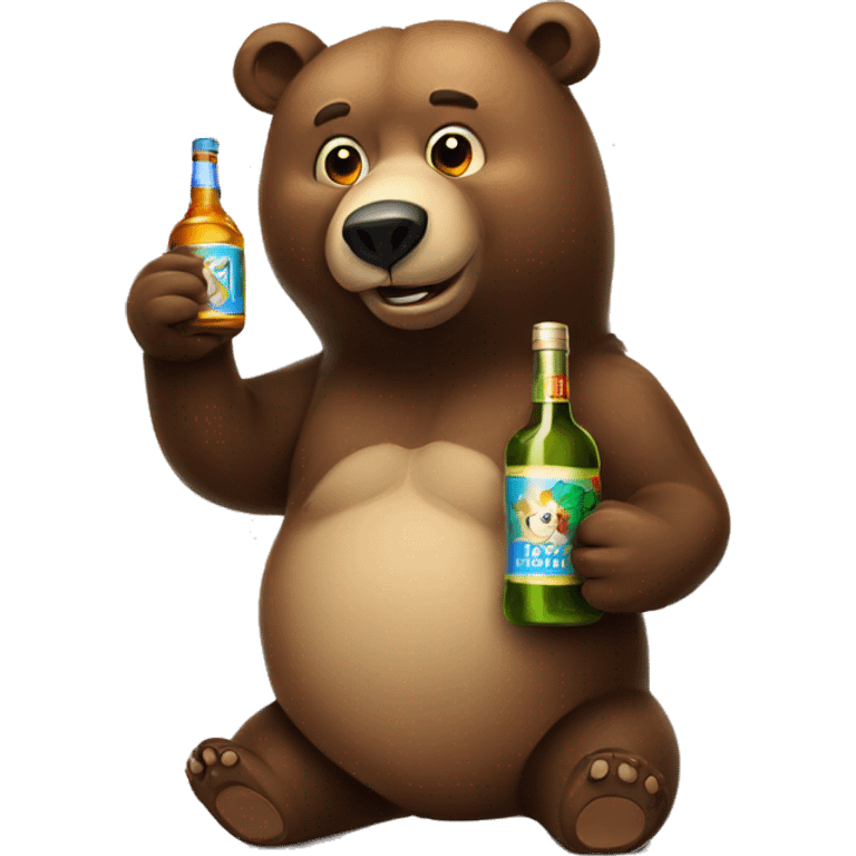 Russian bear with a bottle of alcohol in his hand emoji