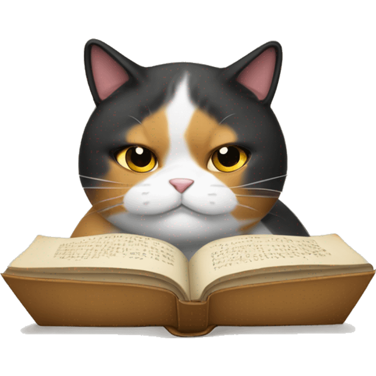 Fat calico cat reading emoji