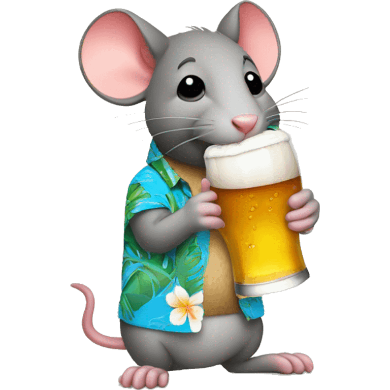 rat wearing a hawaiian shirt drinking a beer emoji