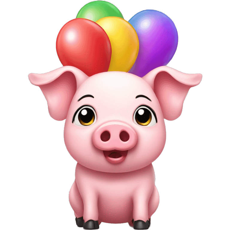 cute pig holding Multicolored balloons emoji