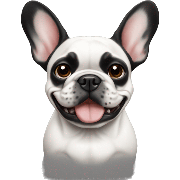 French bulldog with black and white face, smiling emoji