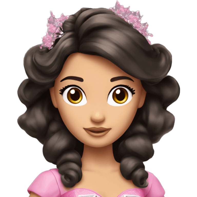 One Attractive Barbie perfect face tan fairy princess short dark hair half up half down style emoji