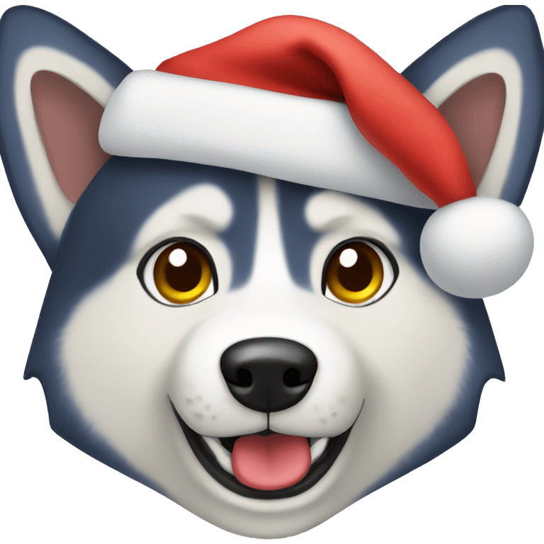 Husky wearing Santa hat emoji