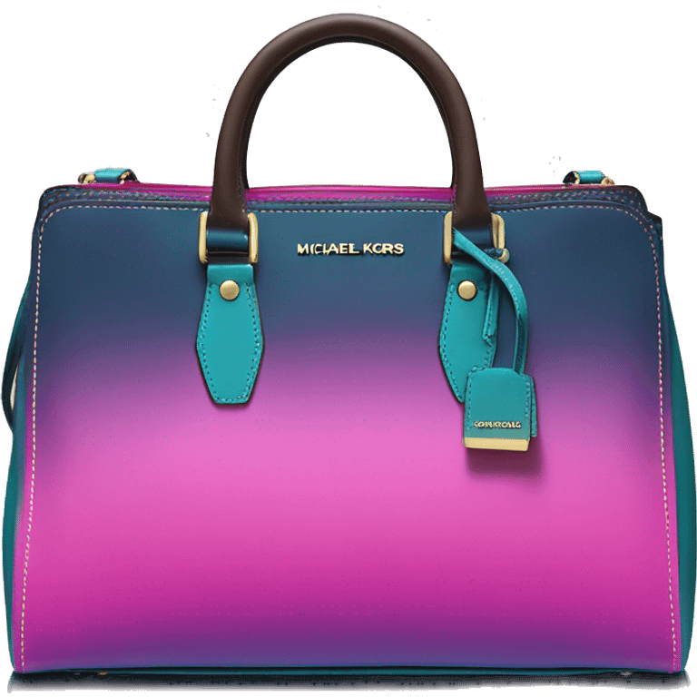 Realistic isolated neon magenta and dark teal blue ombre pinstripe Michael Kors satchel handbag purse.  emoji