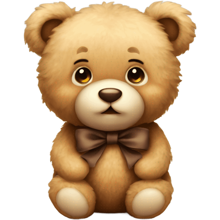 Cute Fluffy teddy bear with brown bow emoji