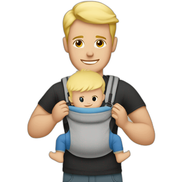 Blonde man wearing a baby in a baby carrier emoji