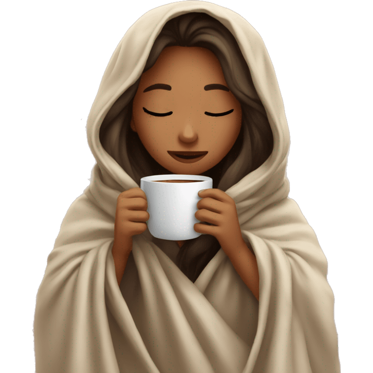 girl inside a blanket sipping coffee eyes closed emoji