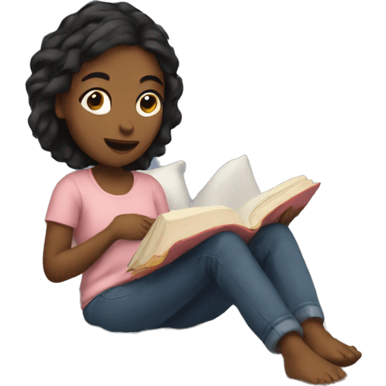 A girl reading books on her bed  emoji