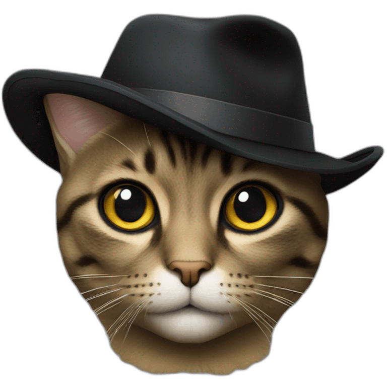 Un Chat noir avec costume lunettes et chapeau noir emoji