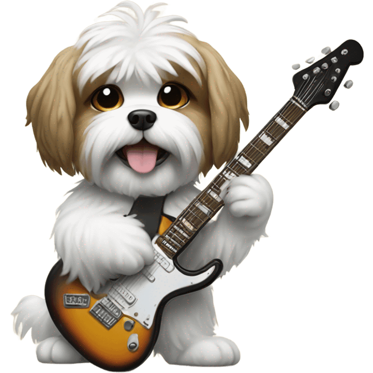 Shitzu dog playing electric guitar emoji